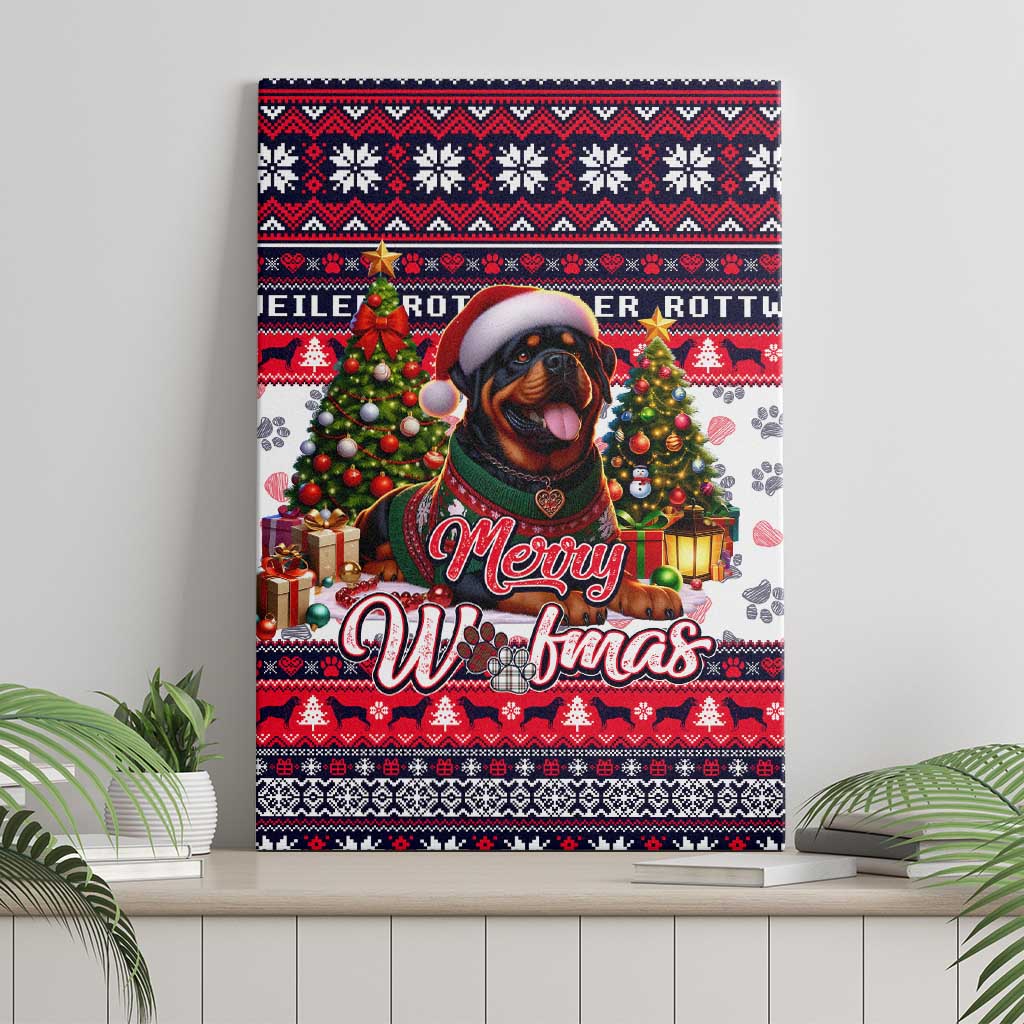 Rottweiler Merry Woofmas Canvas Wall Art Christmas Dog Art Style - Wonder Print Shop