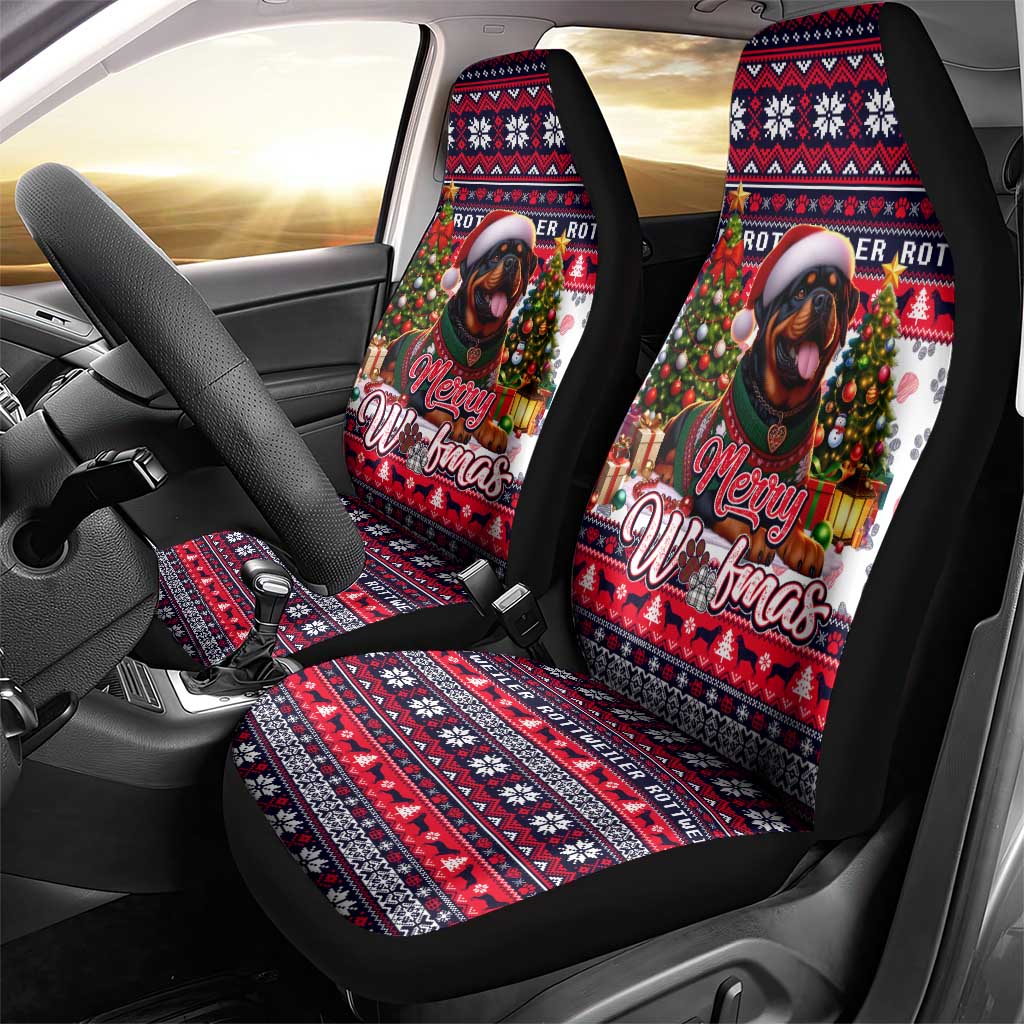 Rottweiler Merry Woofmas Car Seat Cover Christmas Dog Art Style - Wonder Print Shop