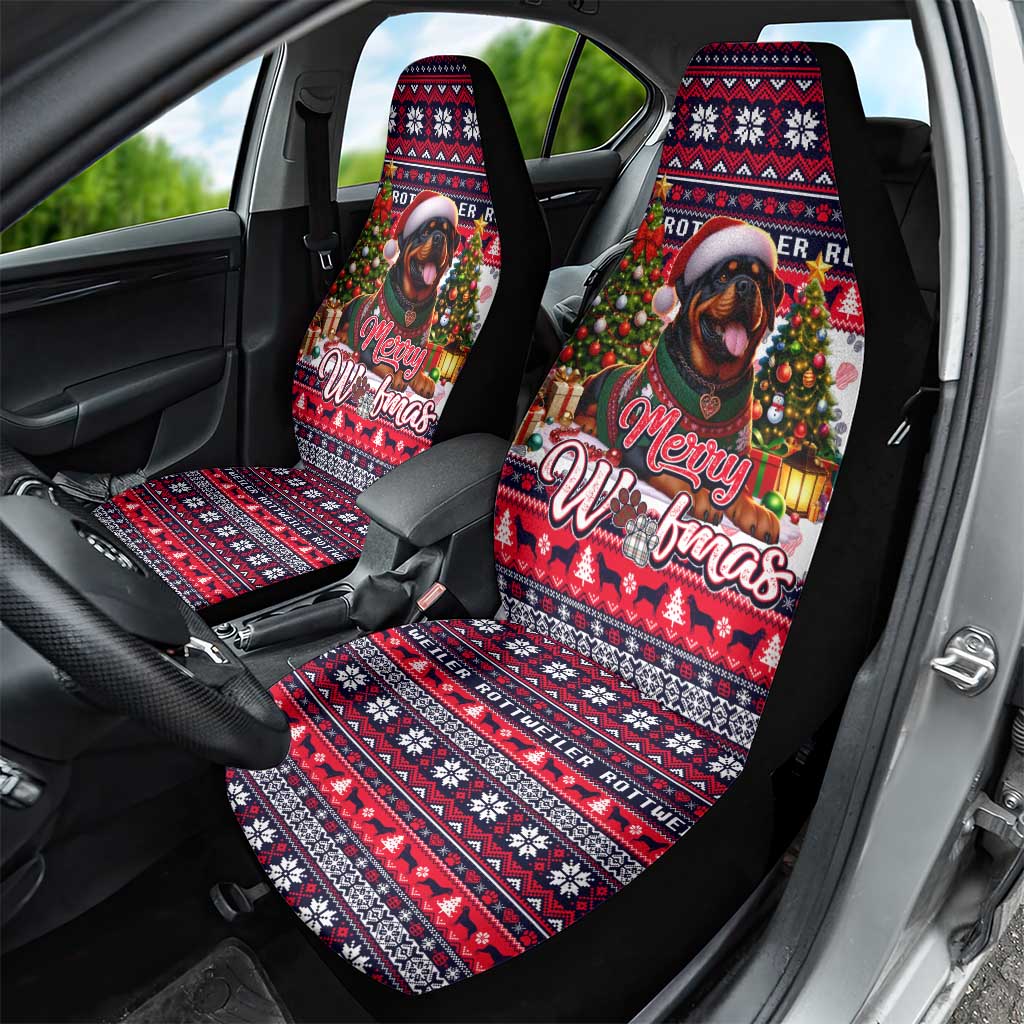 Rottweiler Merry Woofmas Car Seat Cover Christmas Dog Art Style - Wonder Print Shop