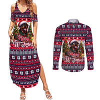 Rottweiler Merry Woofmas Couples Matching Summer Maxi Dress and Long Sleeve Button Shirt Christmas Dog Art Style - Wonder Print Shop