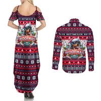Rottweiler Merry Woofmas Couples Matching Summer Maxi Dress and Long Sleeve Button Shirt Christmas Dog Art Style - Wonder Print Shop