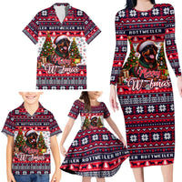 Rottweiler Merry Woofmas Family Matching Long Sleeve Bodycon Dress and Hawaiian Shirt Christmas Dog Art Style - Wonder Print Shop