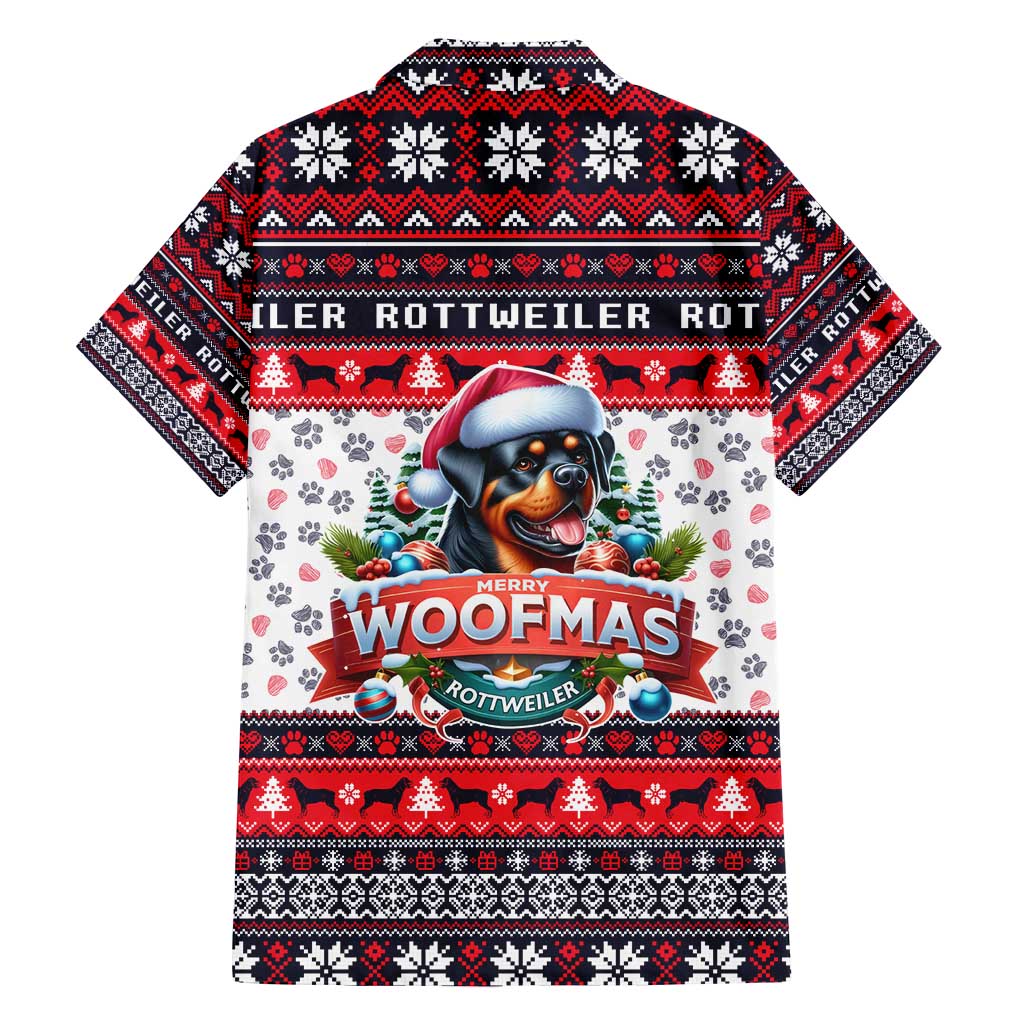 Rottweiler Merry Woofmas Family Matching Long Sleeve Bodycon Dress and Hawaiian Shirt Christmas Dog Art Style - Wonder Print Shop
