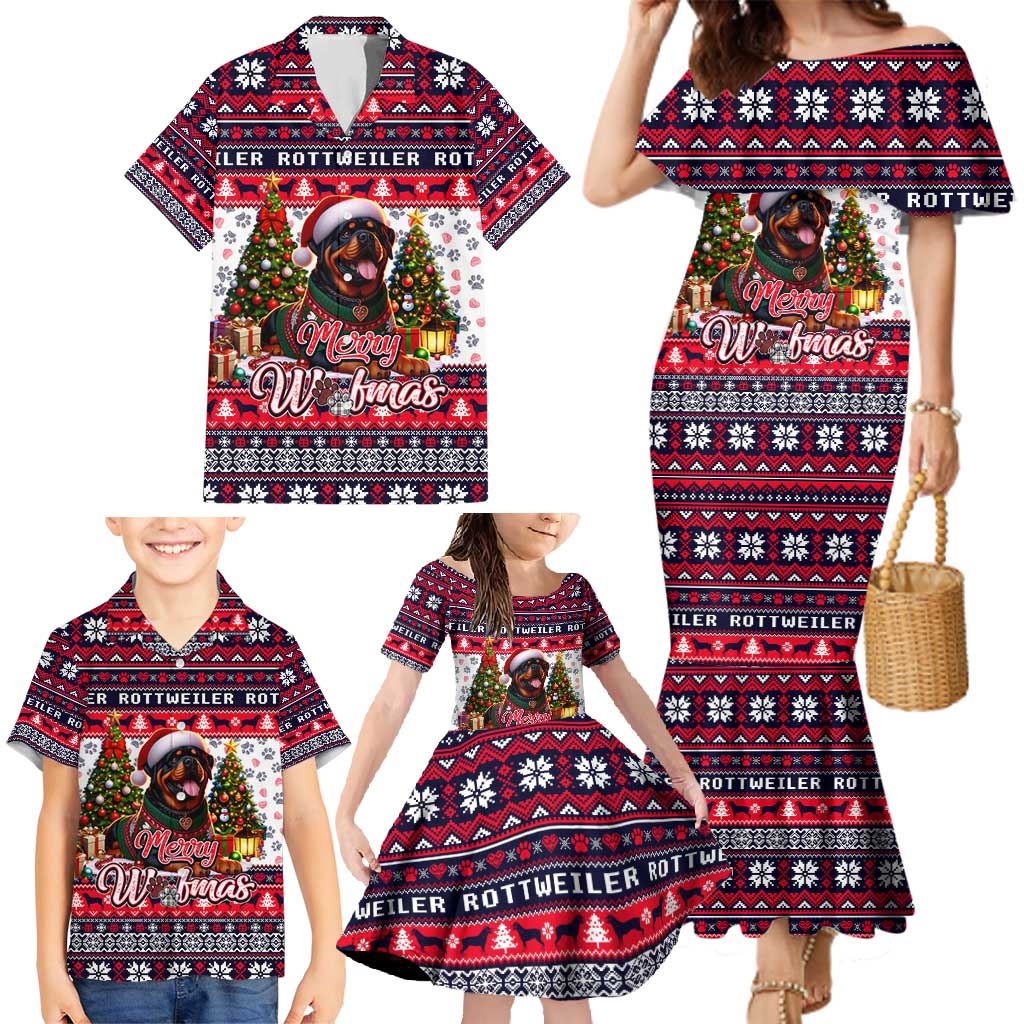 Rottweiler Merry Woofmas Family Matching Mermaid Dress and Hawaiian Shirt Christmas Dog Art Style - Wonder Print Shop