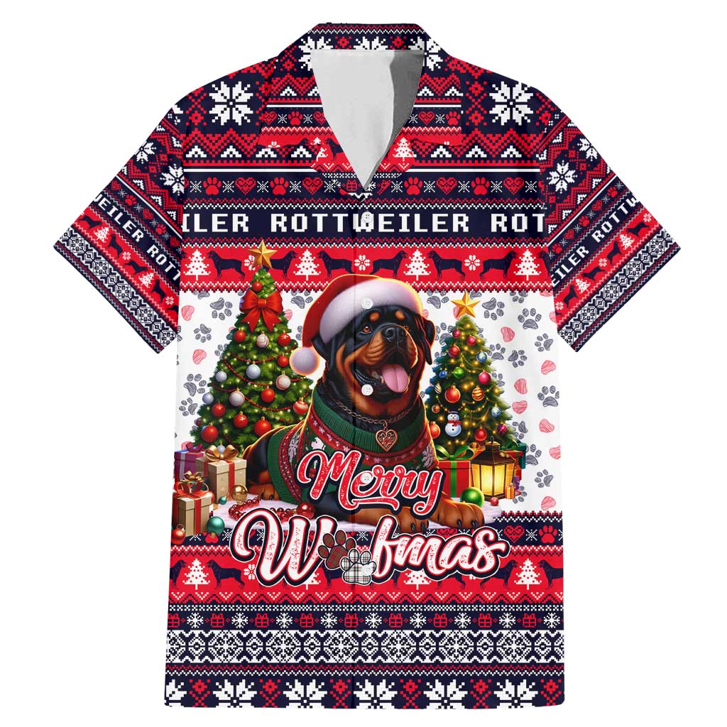 Rottweiler Merry Woofmas Family Matching Mermaid Dress and Hawaiian Shirt Christmas Dog Art Style - Wonder Print Shop