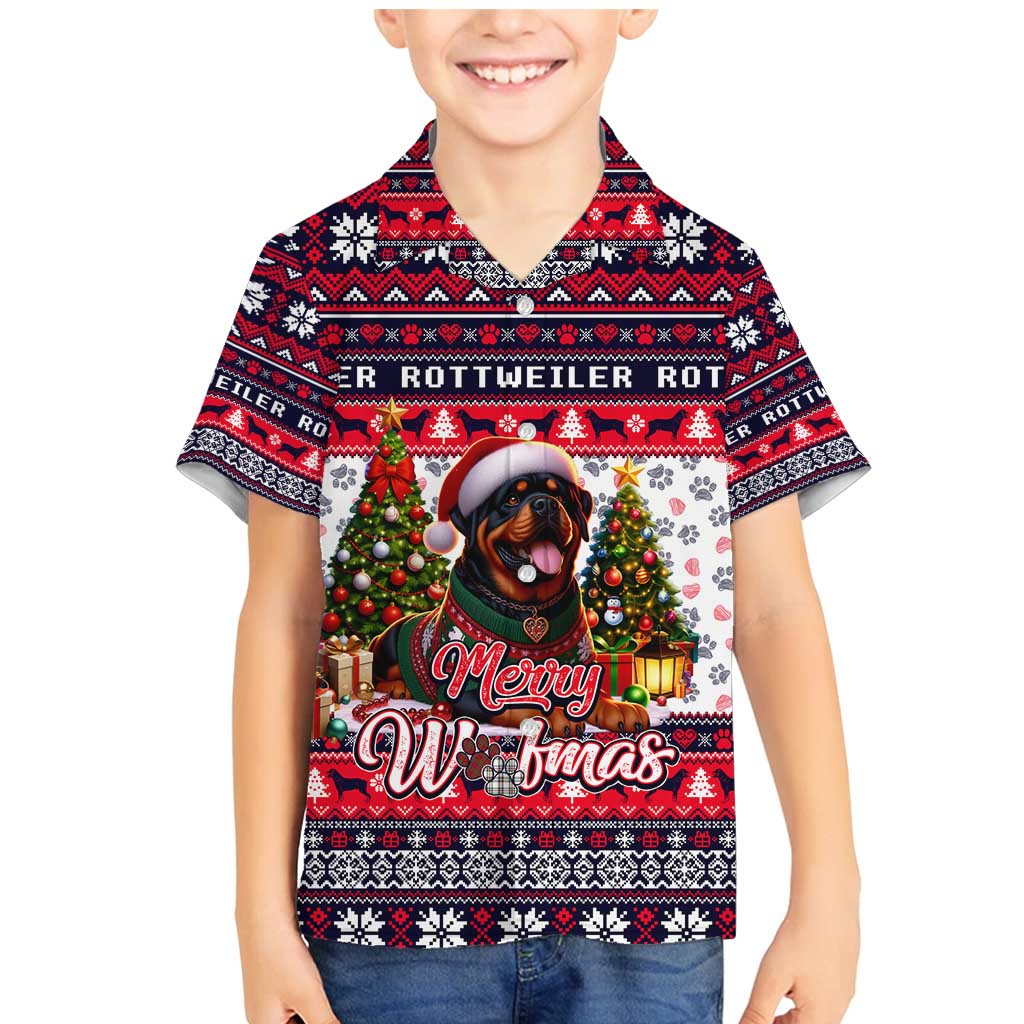 Rottweiler Merry Woofmas Family Matching Mermaid Dress and Hawaiian Shirt Christmas Dog Art Style - Wonder Print Shop