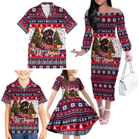 Rottweiler Merry Woofmas Family Matching Off The Shoulder Long Sleeve Dress and Hawaiian Shirt Christmas Dog Art Style - Wonder Print Shop
