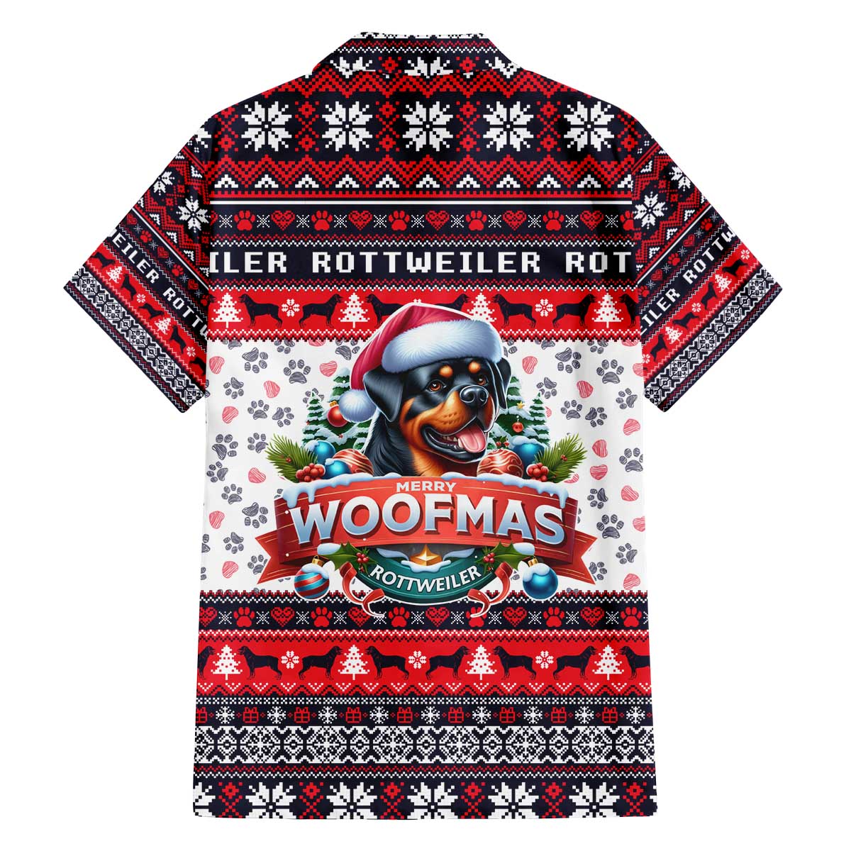 Rottweiler Merry Woofmas Family Matching Off The Shoulder Long Sleeve Dress and Hawaiian Shirt Christmas Dog Art Style - Wonder Print Shop