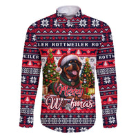 Rottweiler Merry Woofmas Family Matching Off The Shoulder Long Sleeve Dress and Hawaiian Shirt Christmas Dog Art Style - Wonder Print Shop