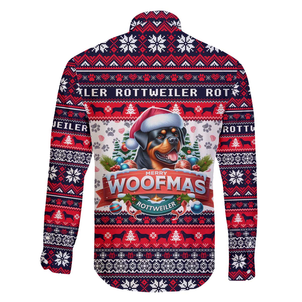 Rottweiler Merry Woofmas Family Matching Off The Shoulder Long Sleeve Dress and Hawaiian Shirt Christmas Dog Art Style - Wonder Print Shop