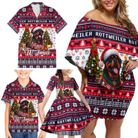 Rottweiler Merry Woofmas Family Matching Off Shoulder Short Dress and Hawaiian Shirt Christmas Dog Art Style - Wonder Print Shop