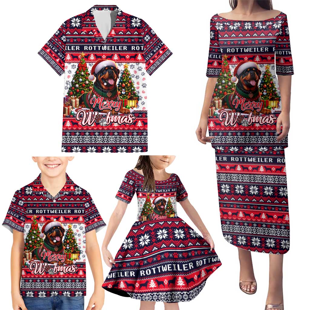 Rottweiler Merry Woofmas Family Matching Puletasi and Hawaiian Shirt Christmas Dog Art Style - Wonder Print Shop
