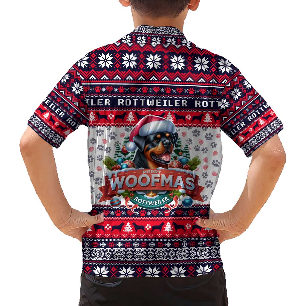 Rottweiler Merry Woofmas Family Matching Short Sleeve Bodycon Dress and Hawaiian Shirt Christmas Dog Art Style - Wonder Print Shop