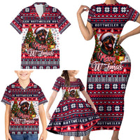 Rottweiler Merry Woofmas Family Matching Short Sleeve Bodycon Dress and Hawaiian Shirt Christmas Dog Art Style - Wonder Print Shop