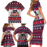 Rottweiler Merry Woofmas Family Matching Short Sleeve Bodycon Dress and Hawaiian Shirt Christmas Dog Art Style - Wonder Print Shop