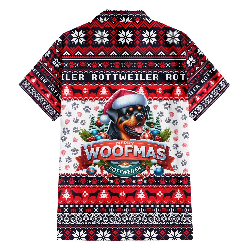 Rottweiler Merry Woofmas Family Matching Short Sleeve Bodycon Dress and Hawaiian Shirt Christmas Dog Art Style - Wonder Print Shop