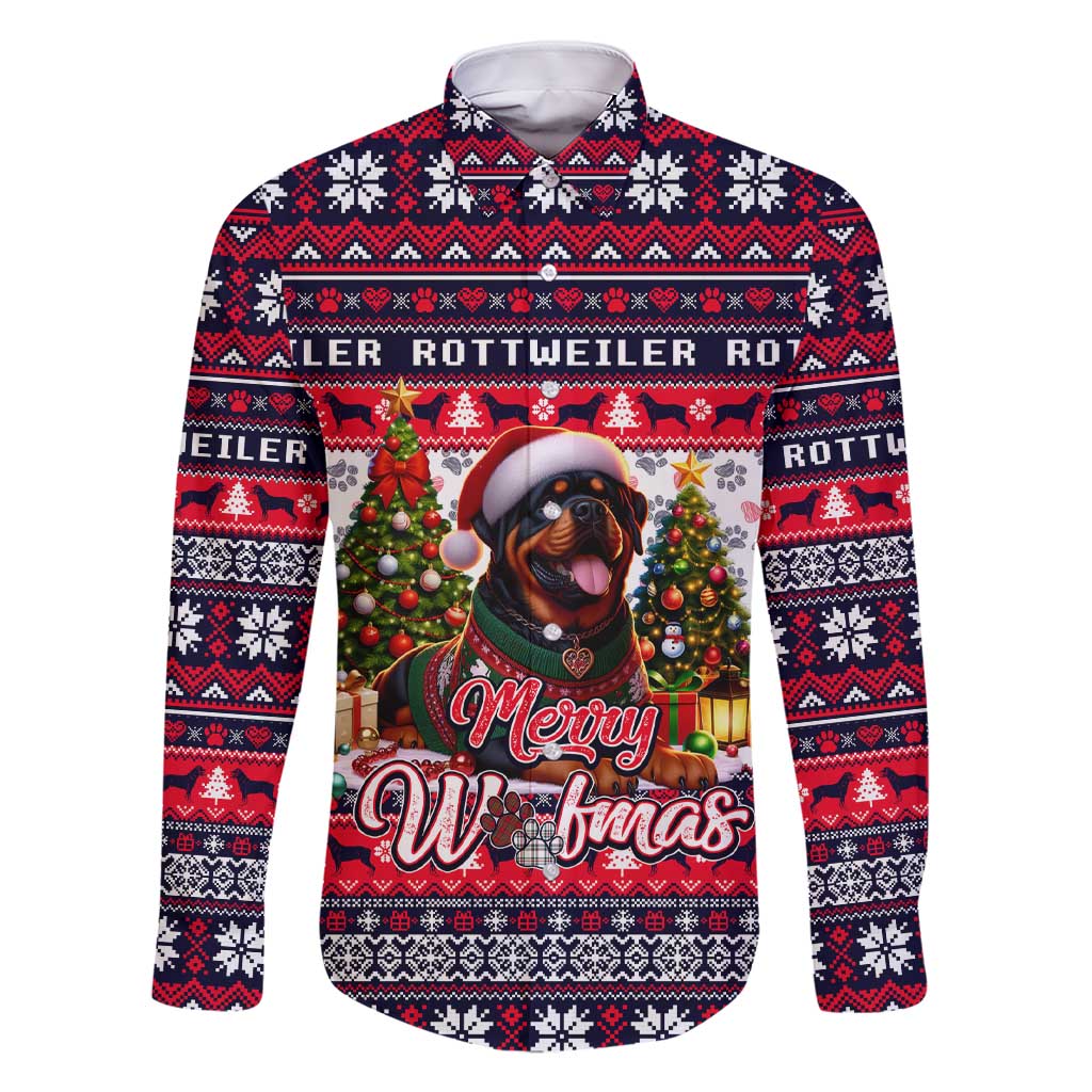 Rottweiler Merry Woofmas Family Matching Short Sleeve Bodycon Dress and Hawaiian Shirt Christmas Dog Art Style - Wonder Print Shop