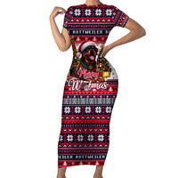 Rottweiler Merry Woofmas Family Matching Short Sleeve Bodycon Dress and Hawaiian Shirt Christmas Dog Art Style - Wonder Print Shop