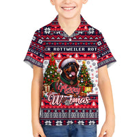 Rottweiler Merry Woofmas Family Matching Short Sleeve Bodycon Dress and Hawaiian Shirt Christmas Dog Art Style - Wonder Print Shop