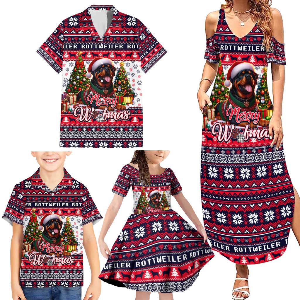 Rottweiler Merry Woofmas Family Matching Summer Maxi Dress and Hawaiian Shirt Christmas Dog Art Style - Wonder Print Shop