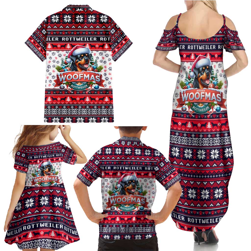 Rottweiler Merry Woofmas Family Matching Summer Maxi Dress and Hawaiian Shirt Christmas Dog Art Style - Wonder Print Shop