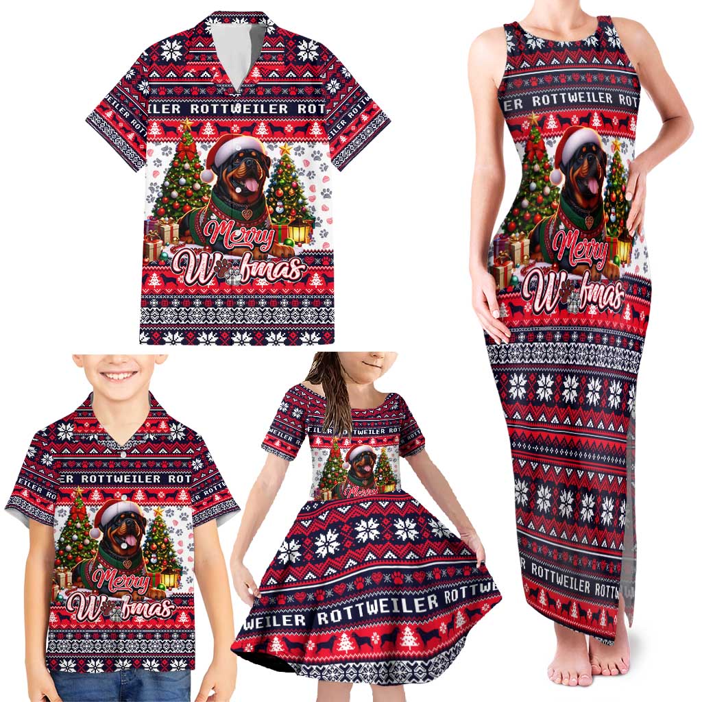 Rottweiler Merry Woofmas Family Matching Tank Maxi Dress and Hawaiian Shirt Christmas Dog Art Style - Wonder Print Shop