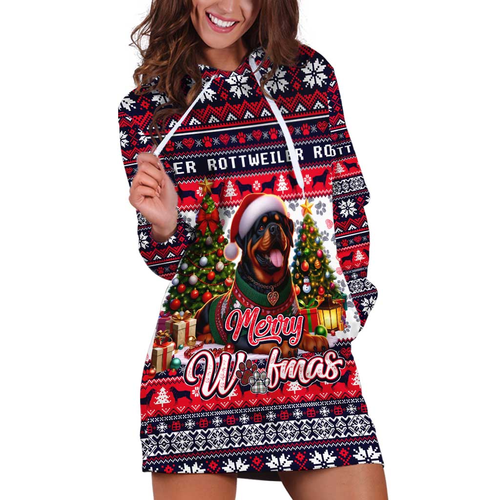 Rottweiler Merry Woofmas Hoodie Dress Christmas Dog Art Style - Wonder Print Shop