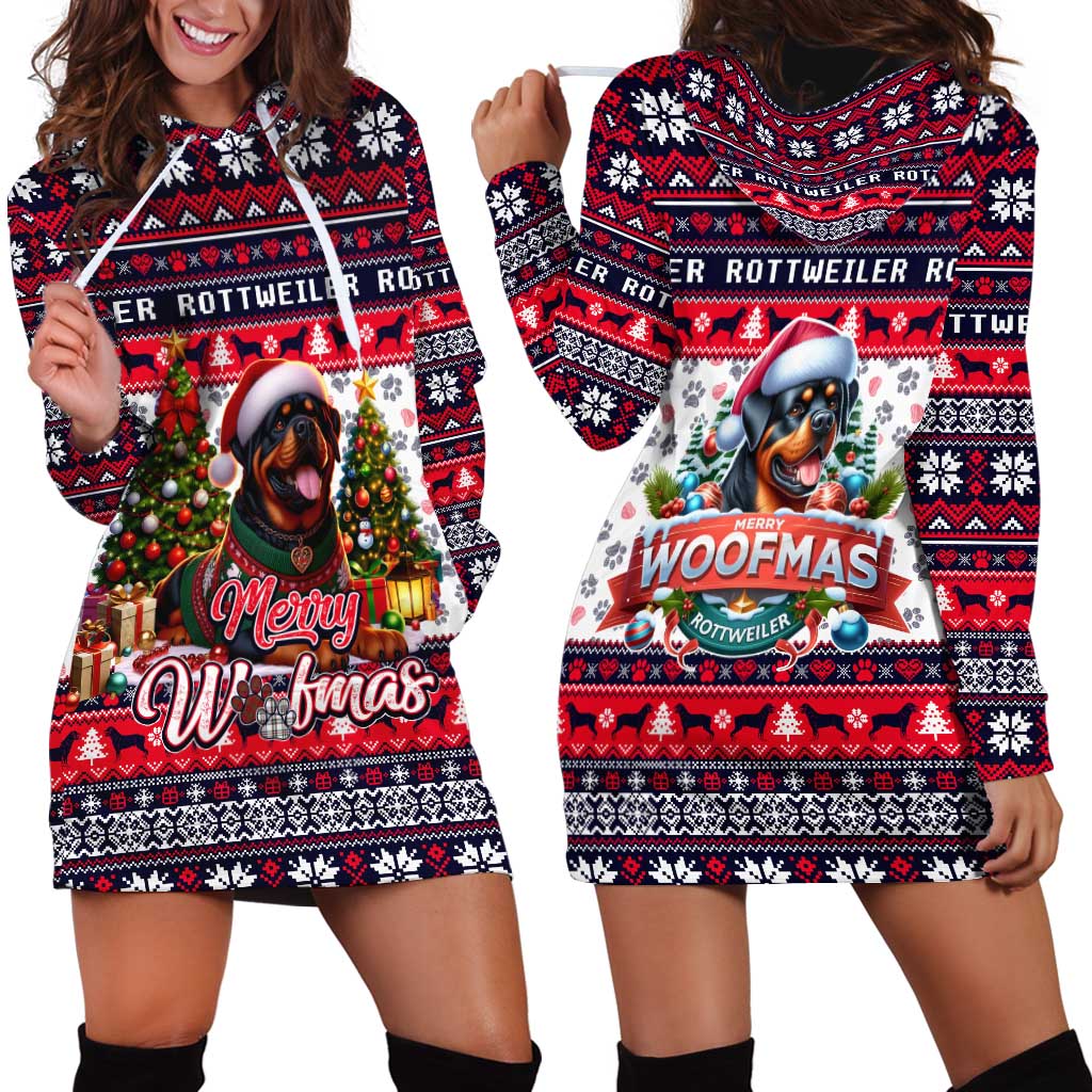 Rottweiler Merry Woofmas Hoodie Dress Christmas Dog Art Style - Wonder Print Shop