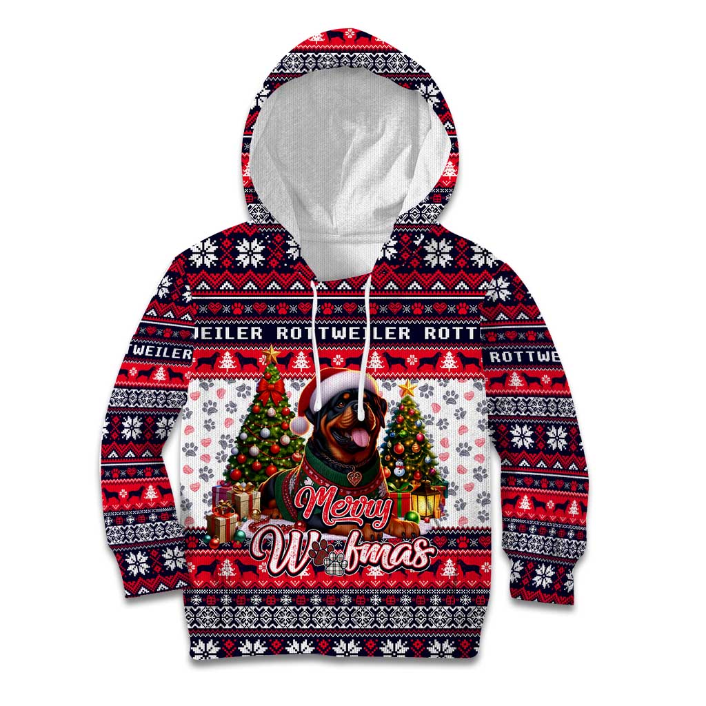 Rottweiler Merry Woofmas Kid Hoodie Christmas Dog Art Style - Wonder Print Shop
