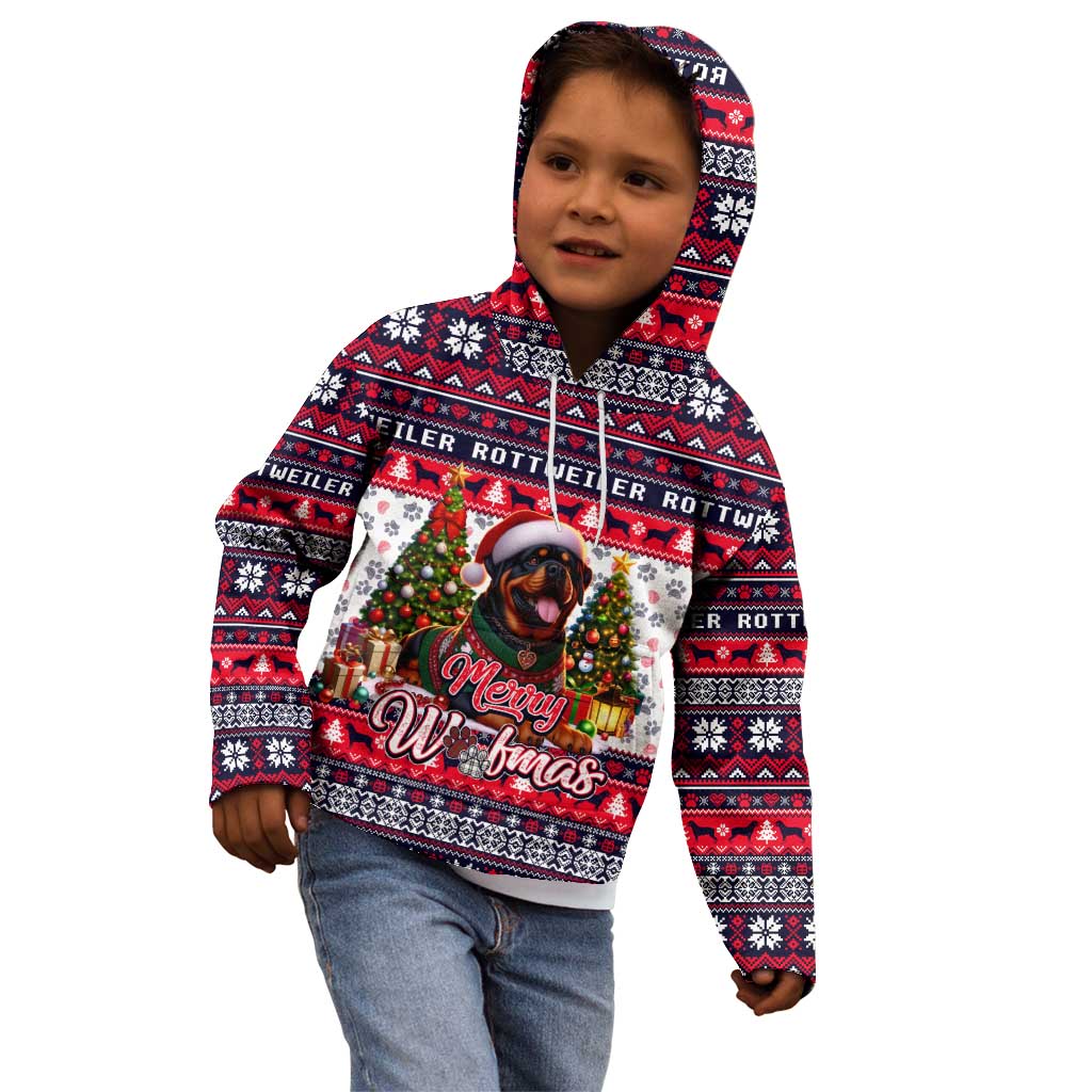 Rottweiler Merry Woofmas Kid Hoodie Christmas Dog Art Style - Wonder Print Shop
