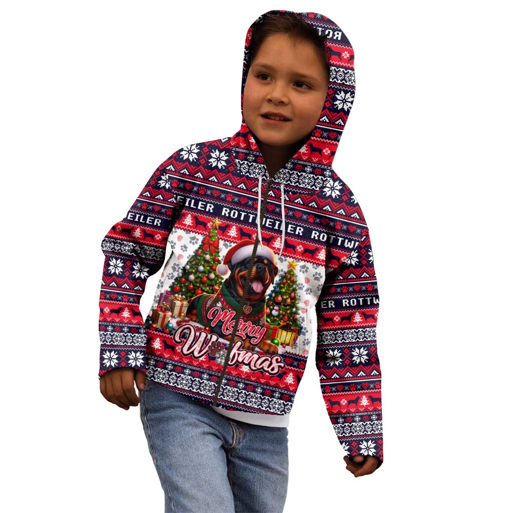 Rottweiler Merry Woofmas Kid Hoodie Christmas Dog Art Style - Wonder Print Shop
