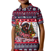 Rottweiler Merry Woofmas Kid Polo Shirt Christmas Dog Art Style - Wonder Print Shop