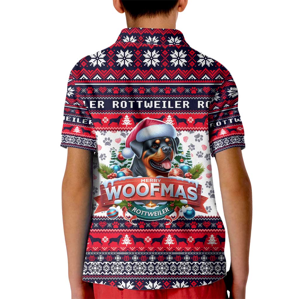 Rottweiler Merry Woofmas Kid Polo Shirt Christmas Dog Art Style - Wonder Print Shop