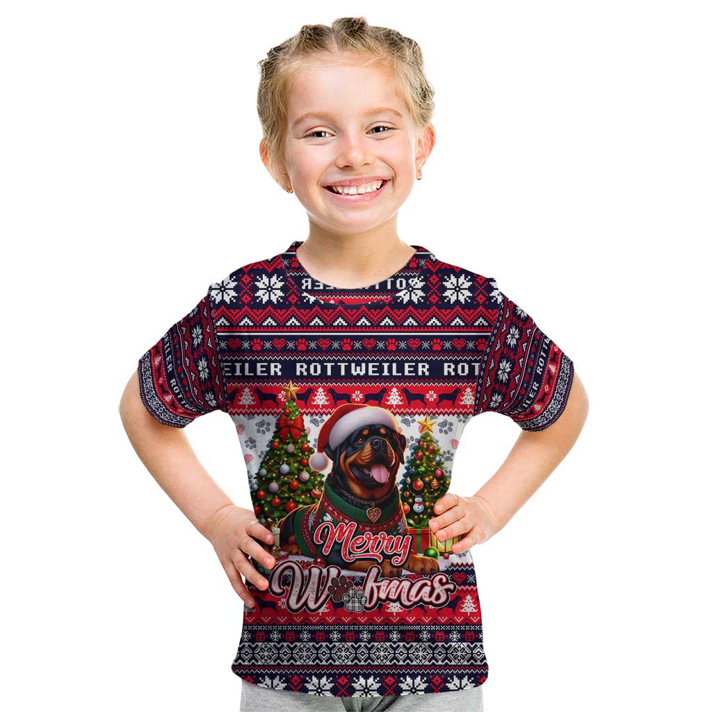 Rottweiler Merry Woofmas Kid T Shirt Christmas Dog Art Style - Wonder Print Shop