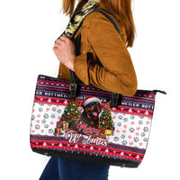 Rottweiler Merry Woofmas Leather Tote Bag Christmas Dog Art Style - Wonder Print Shop
