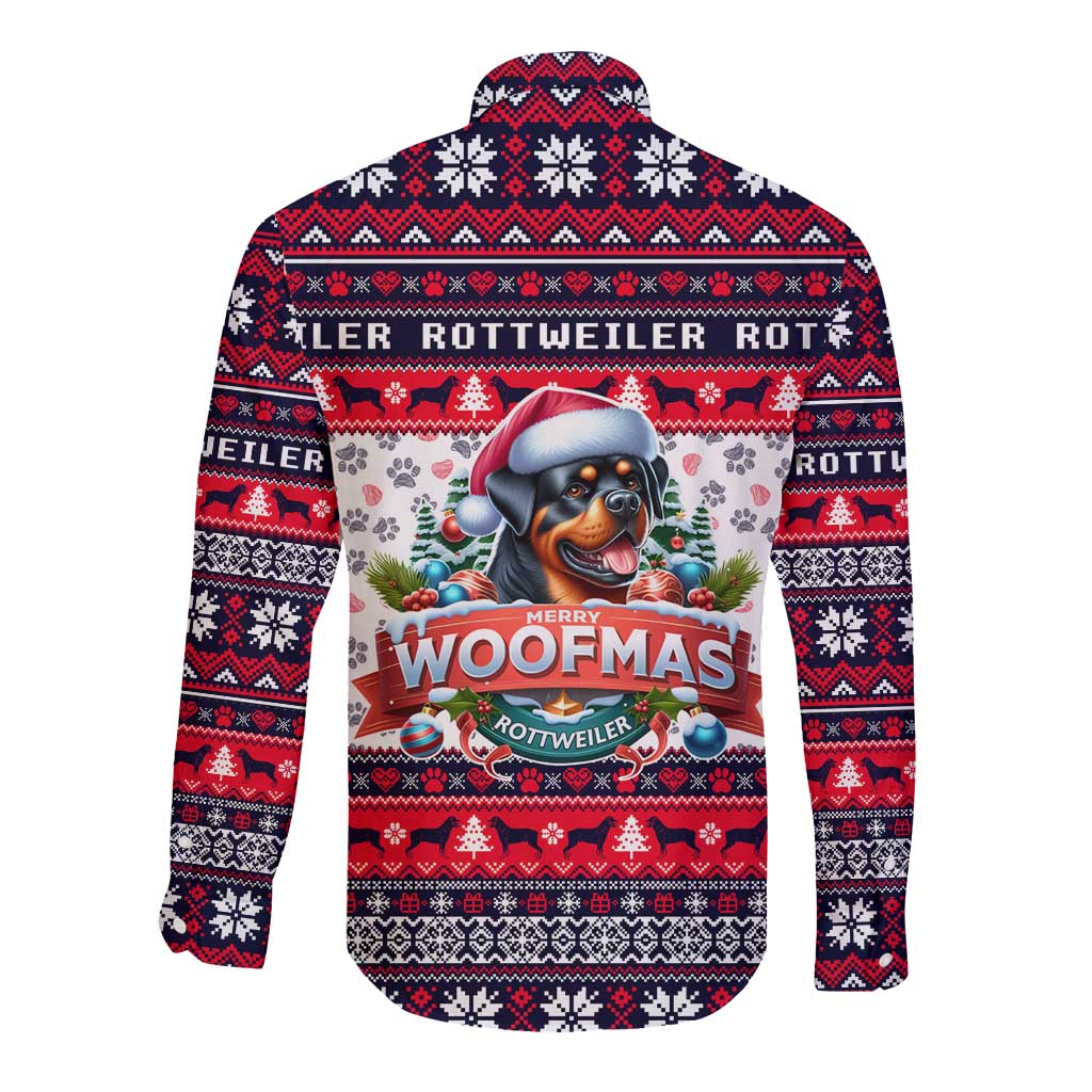 Rottweiler Merry Woofmas Long Sleeve Button Shirt Christmas Dog Art Style - Wonder Print Shop