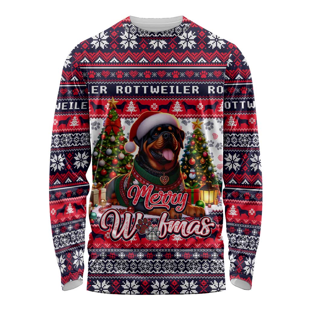 Rottweiler Merry Woofmas Long Sleeve Shirt Christmas Dog Art Style - Wonder Print Shop