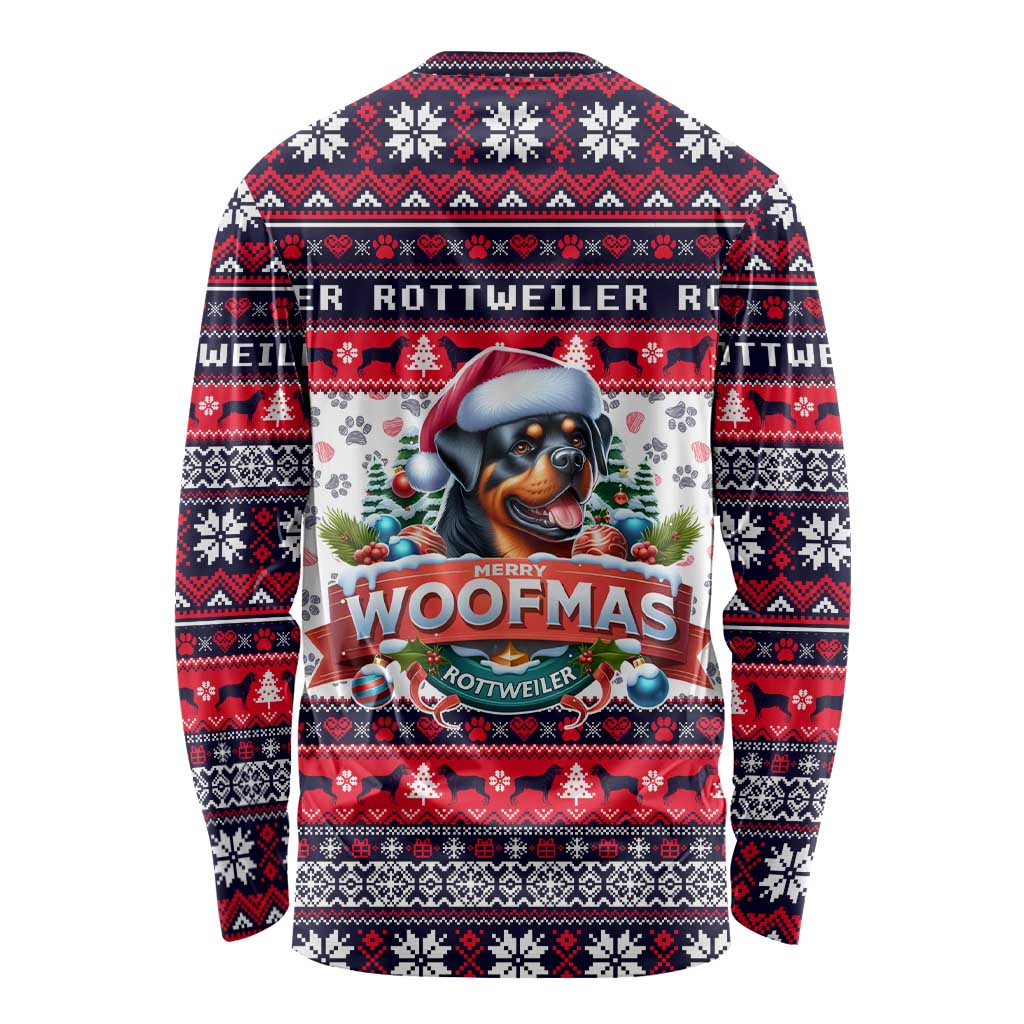 Rottweiler Merry Woofmas Long Sleeve Shirt Christmas Dog Art Style - Wonder Print Shop