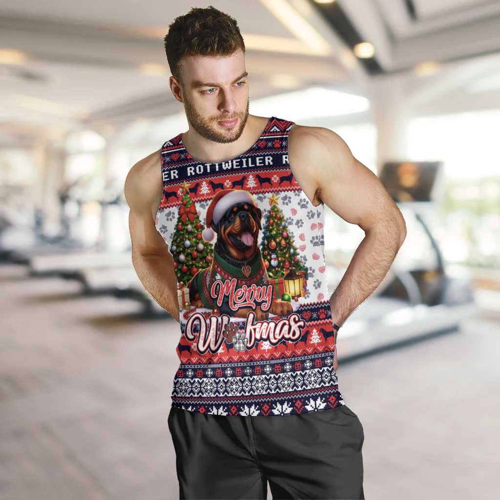 Rottweiler Merry Woofmas Men Tank Top Christmas Dog Art Style - Wonder Print Shop