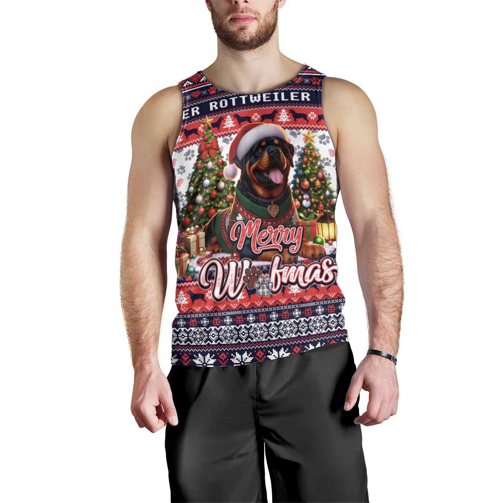Rottweiler Merry Woofmas Men Tank Top Christmas Dog Art Style - Wonder Print Shop