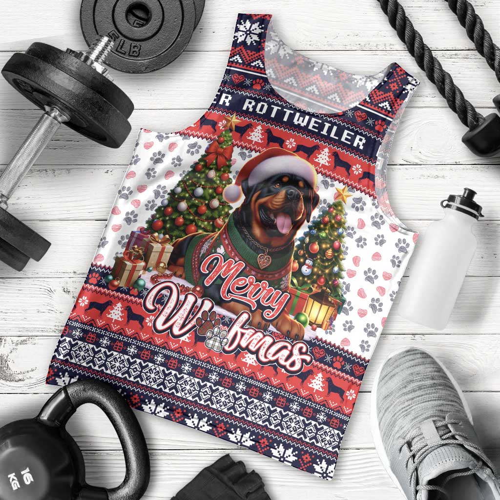 Rottweiler Merry Woofmas Men Tank Top Christmas Dog Art Style - Wonder Print Shop