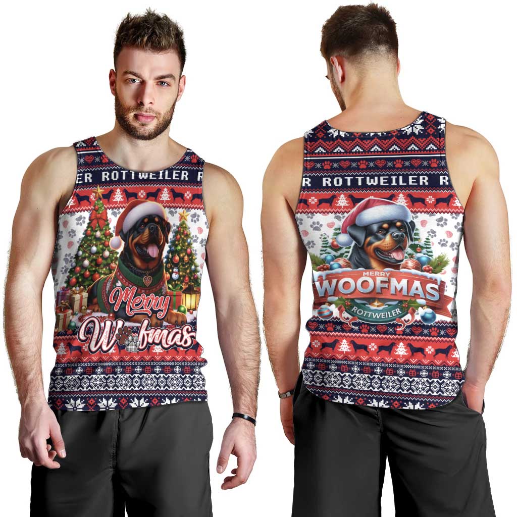 Rottweiler Merry Woofmas Men Tank Top Christmas Dog Art Style - Wonder Print Shop