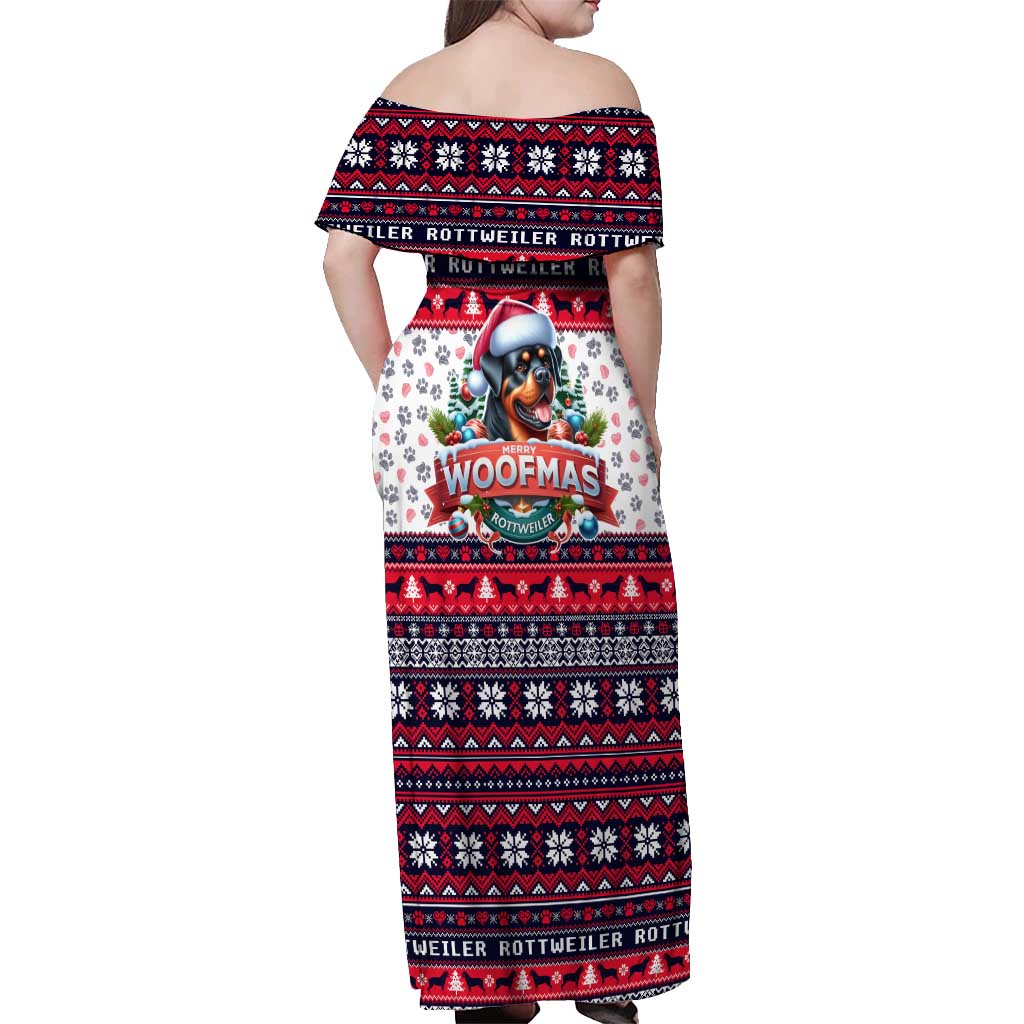 Rottweiler Merry Woofmas Off Shoulder Maxi Dress Christmas Dog Art Style - Wonder Print Shop