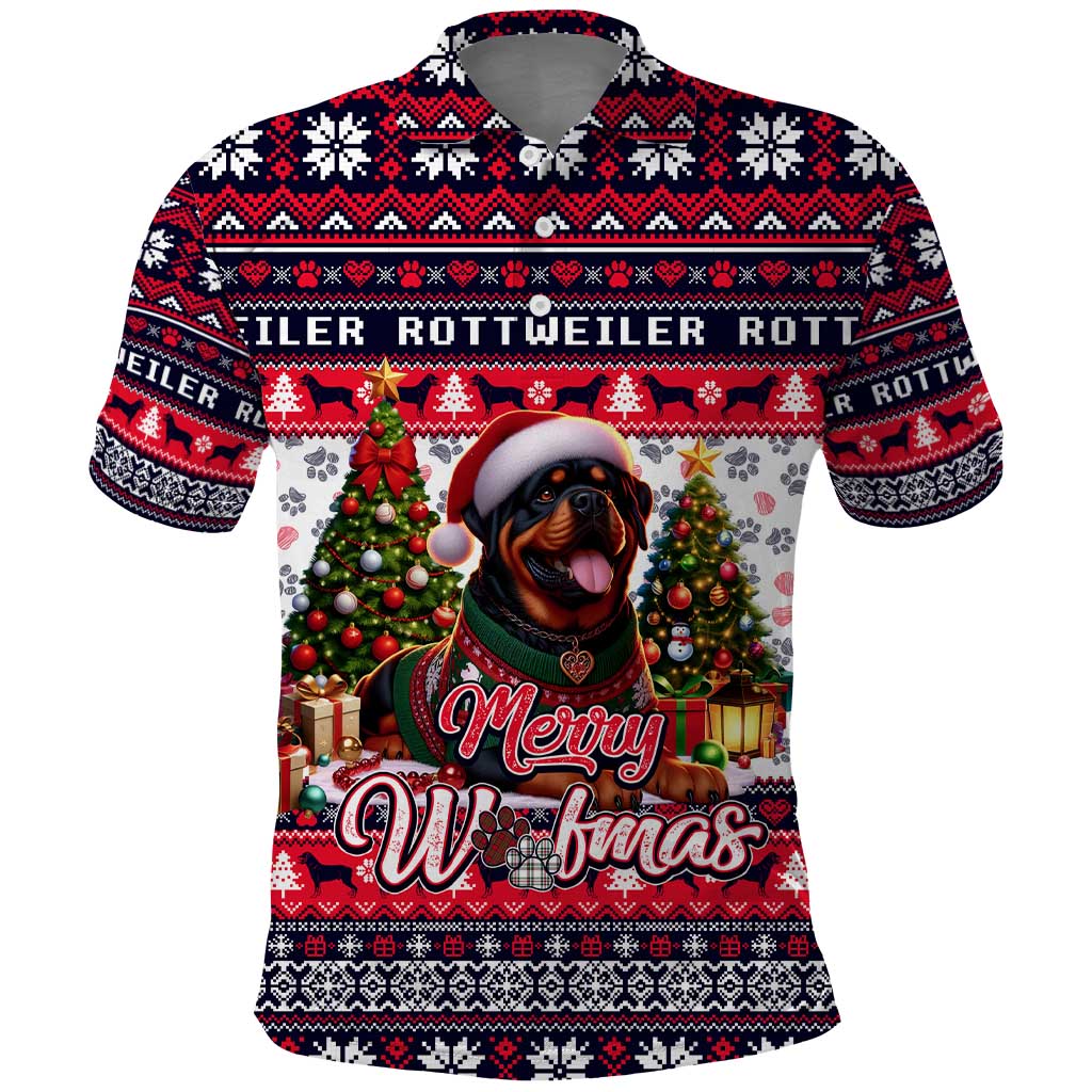 Rottweiler Merry Woofmas Polo Shirt Christmas Dog Art Style - Wonder Print Shop