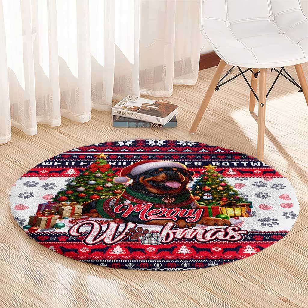 Rottweiler Merry Woofmas Round Carpet Christmas Dog Art Style