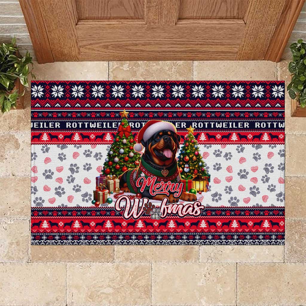 Rottweiler Merry Woofmas Rubber Doormat Christmas Dog Art Style - Wonder Print Shop