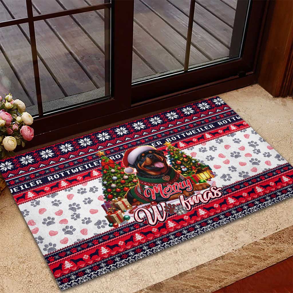 Rottweiler Merry Woofmas Rubber Doormat Christmas Dog Art Style - Wonder Print Shop