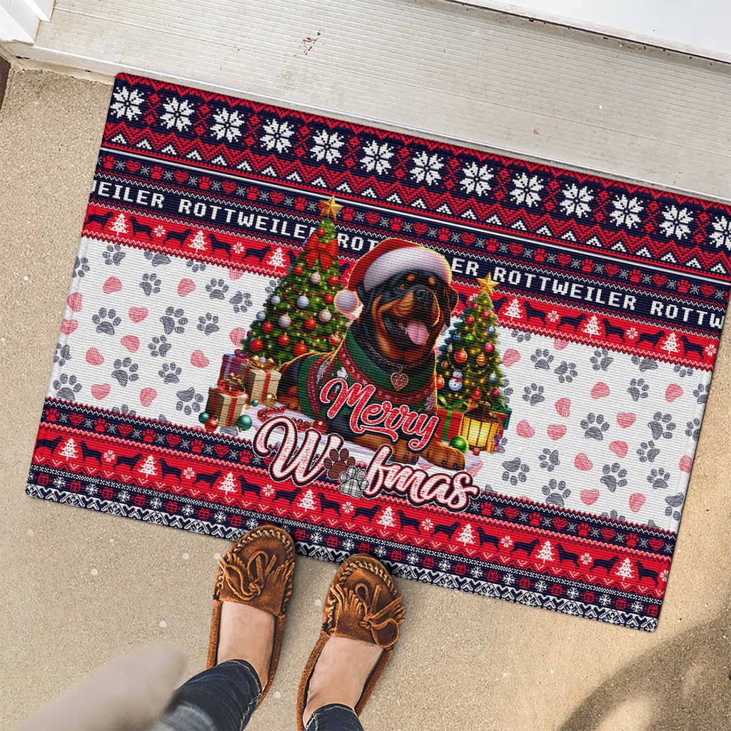 Rottweiler Merry Woofmas Rubber Doormat Christmas Dog Art Style - Wonder Print Shop