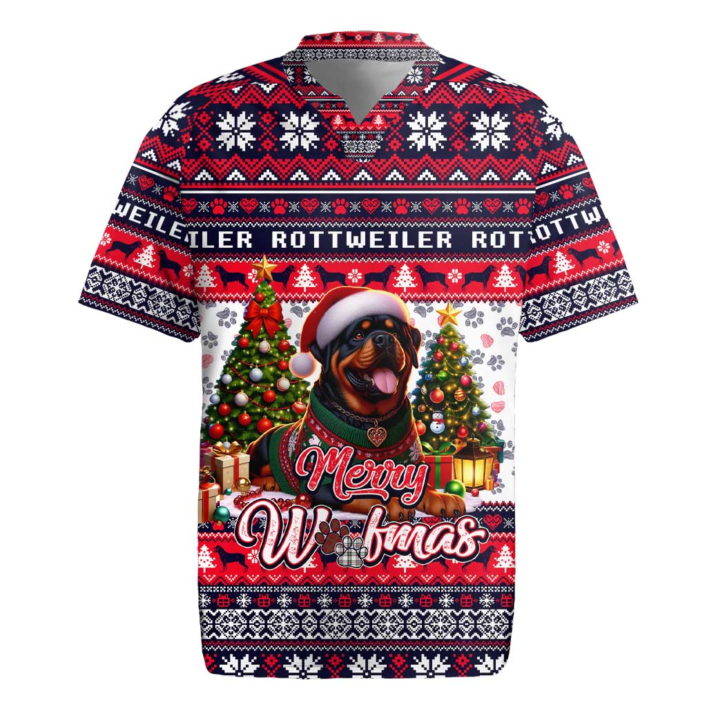 Rottweiler Merry Woofmas Rugby Jersey Christmas Dog Art Style - Wonder Print Shop