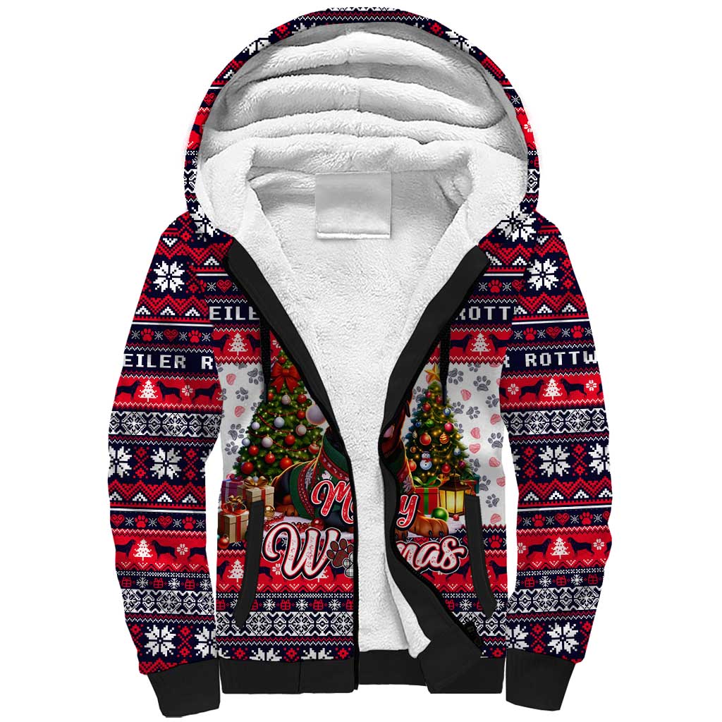 Rottweiler Merry Woofmas Sherpa Hoodie Christmas Dog Art Style - Wonder Print Shop